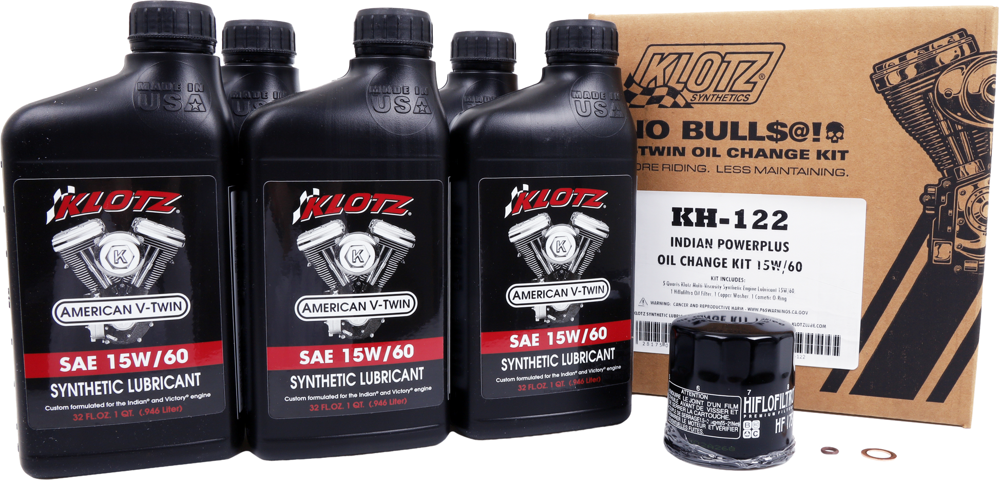 KLOTZ Powerplus 5 Quart Synthetic Oil Change Kit with oil filter and tools for vehicle maintenance
