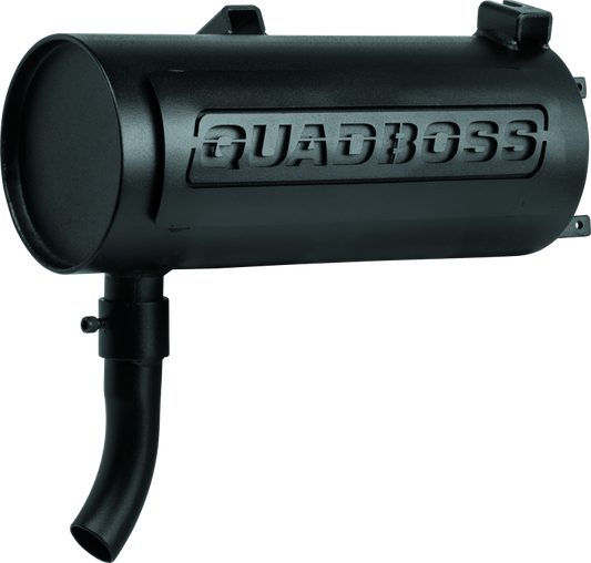 QuadBoss Polaris Sportsman 400 slip-on muffler with black finish and welded internal parts, designed for enhanced performance.