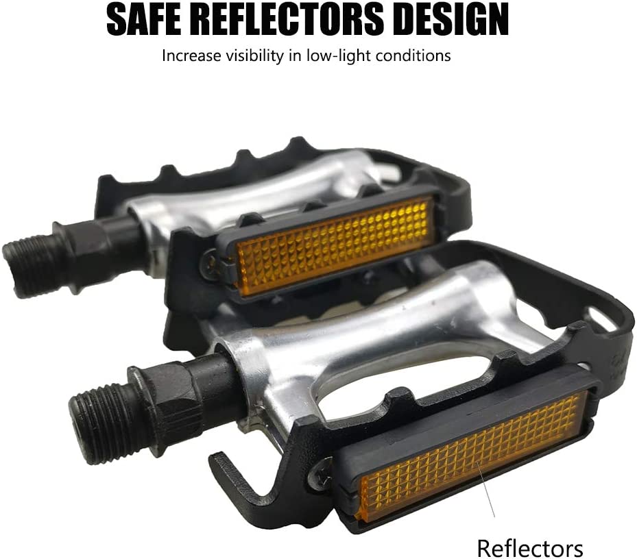 Pair of Hycline Wellgo bike pedals for MTB, black flat bicycle pedal sets with durable metal construction and textured grip surfaces.