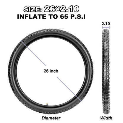 Hycline Rávos mountain bike tire in 26, 27.5, or 29 inches, 2.1 inches wide, featuring rugged tread for trail riding.