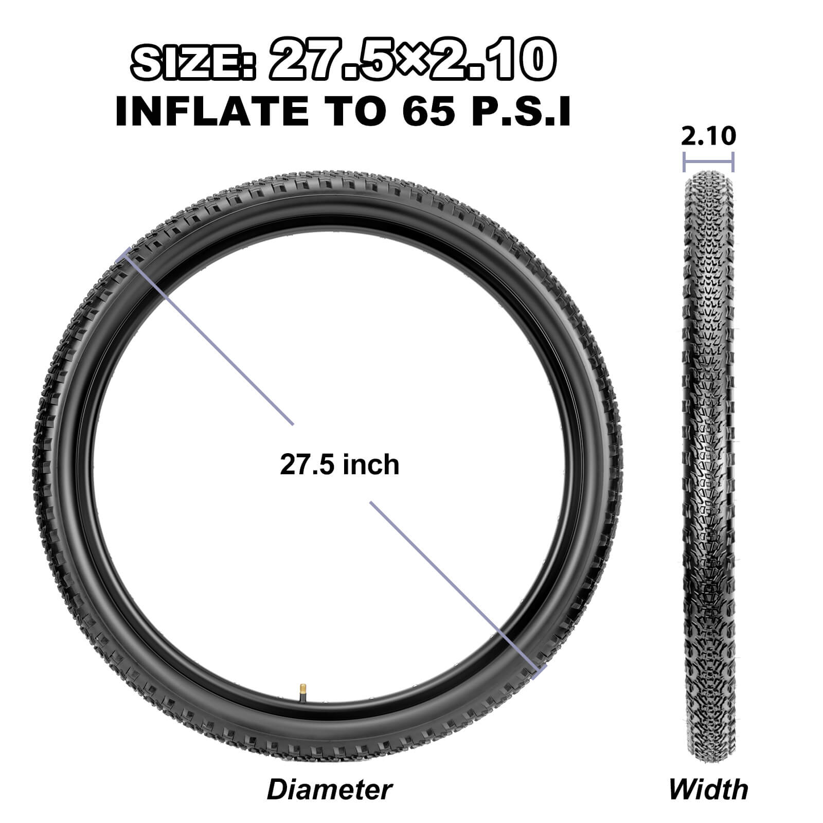Hycline Rávos mountain bike tire in 26, 27.5, or 29 inches, 2.1-inch width, rugged tread for off-road riding.