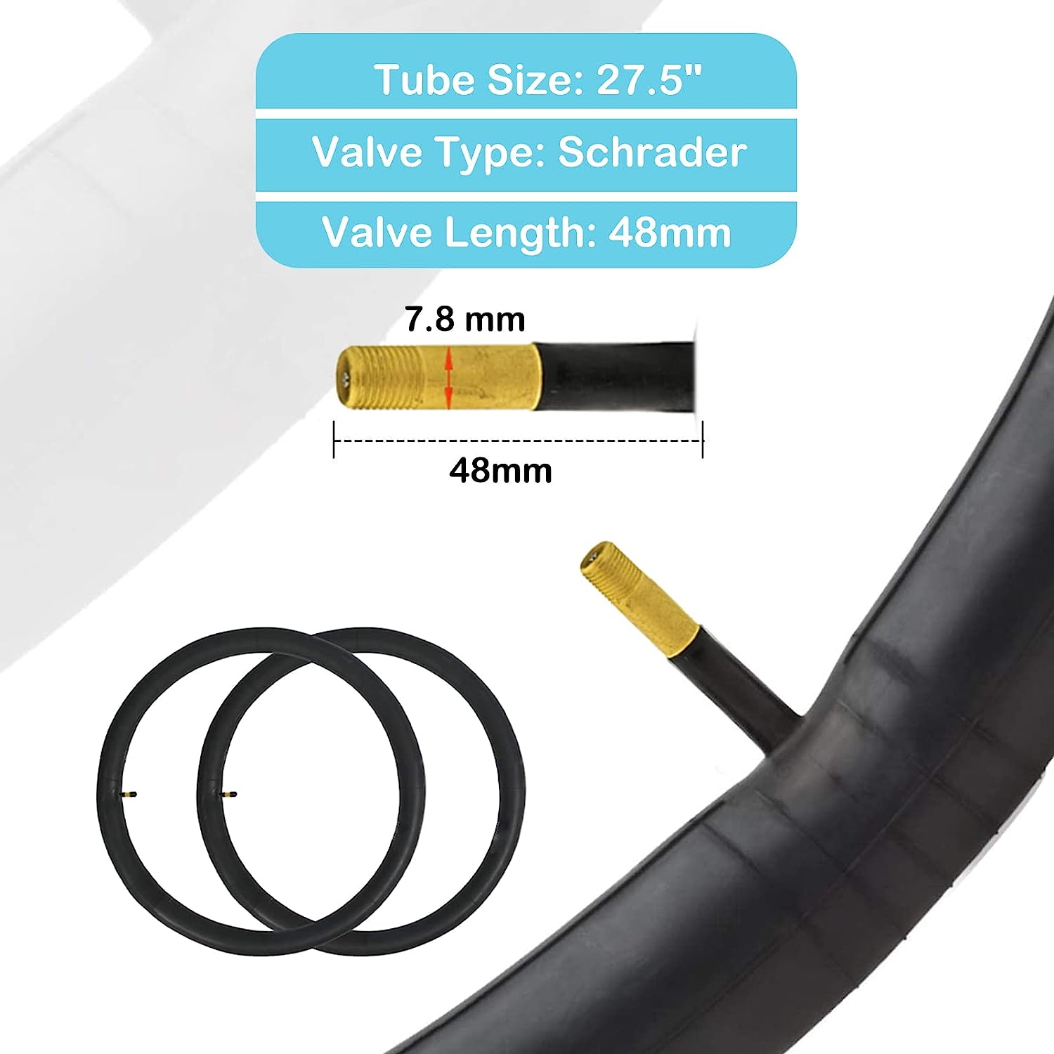 Hycline Baxon XC 27.5-inch mountain bike tires with 2.125-inch width, shown in a 2-pack set with inner tubes for mountain biking.