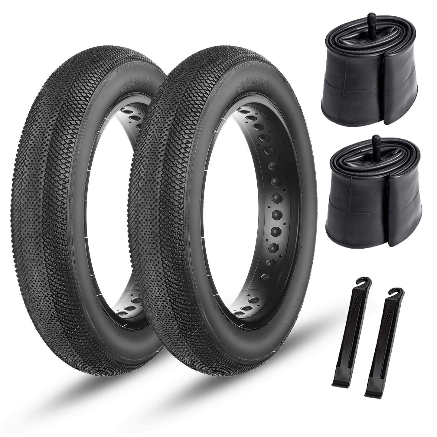 Two black Hycline HyperPave electric bike and fat bike tires, 4-inch width, designed for durability and off-road riding.