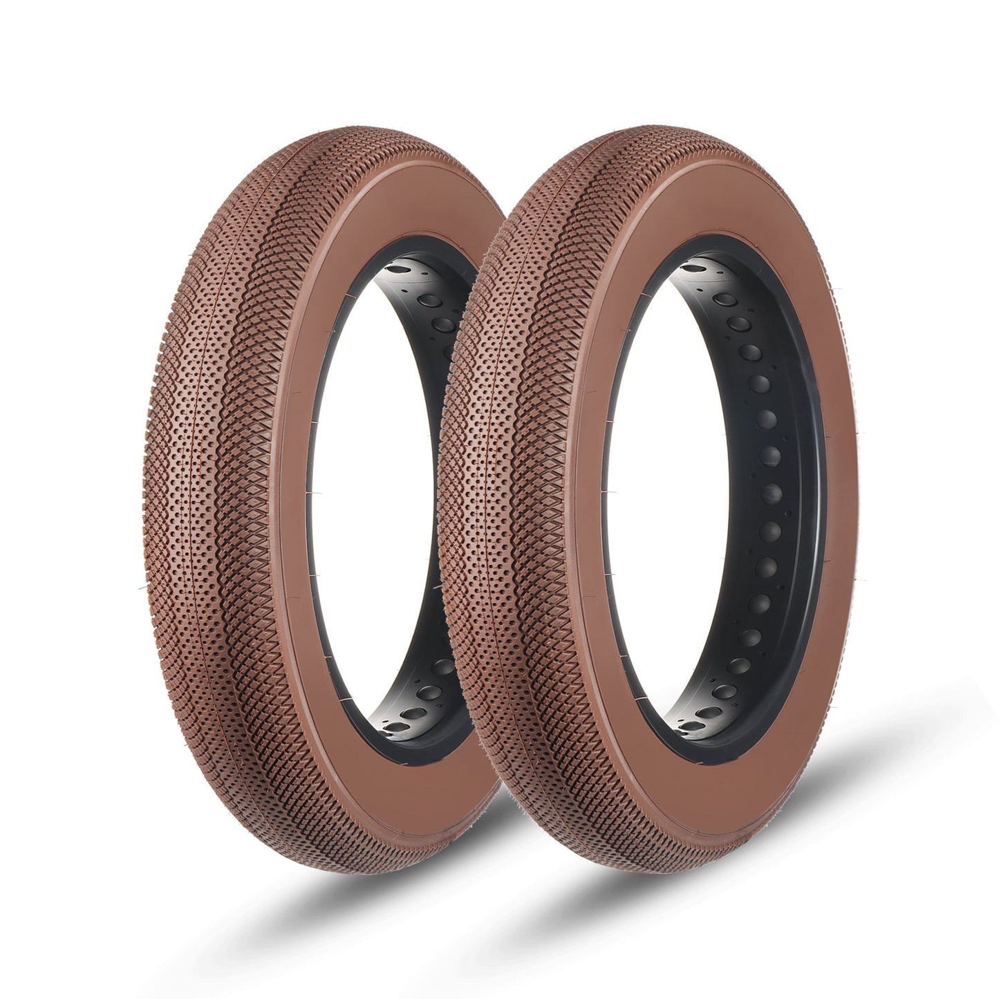 Two Hycline HyperPave fat bike and e-bike tires, 4-inch wide, brown rubber tires suitable for electric and fat bikes.