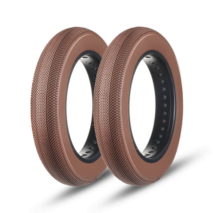 Two Hycline HyperPave fat bike and e-bike tires, 4-inch wide, brown rubber tires suitable for electric and fat bikes.