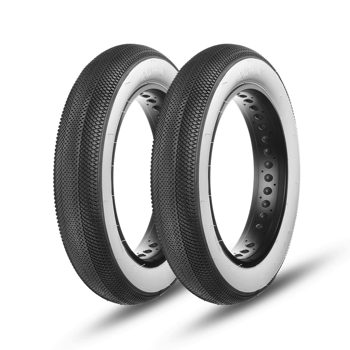 Two Hycline HyperPave fat bike and e-bike tires in white, 4.0 inches wide, designed for electric and fat bikes.