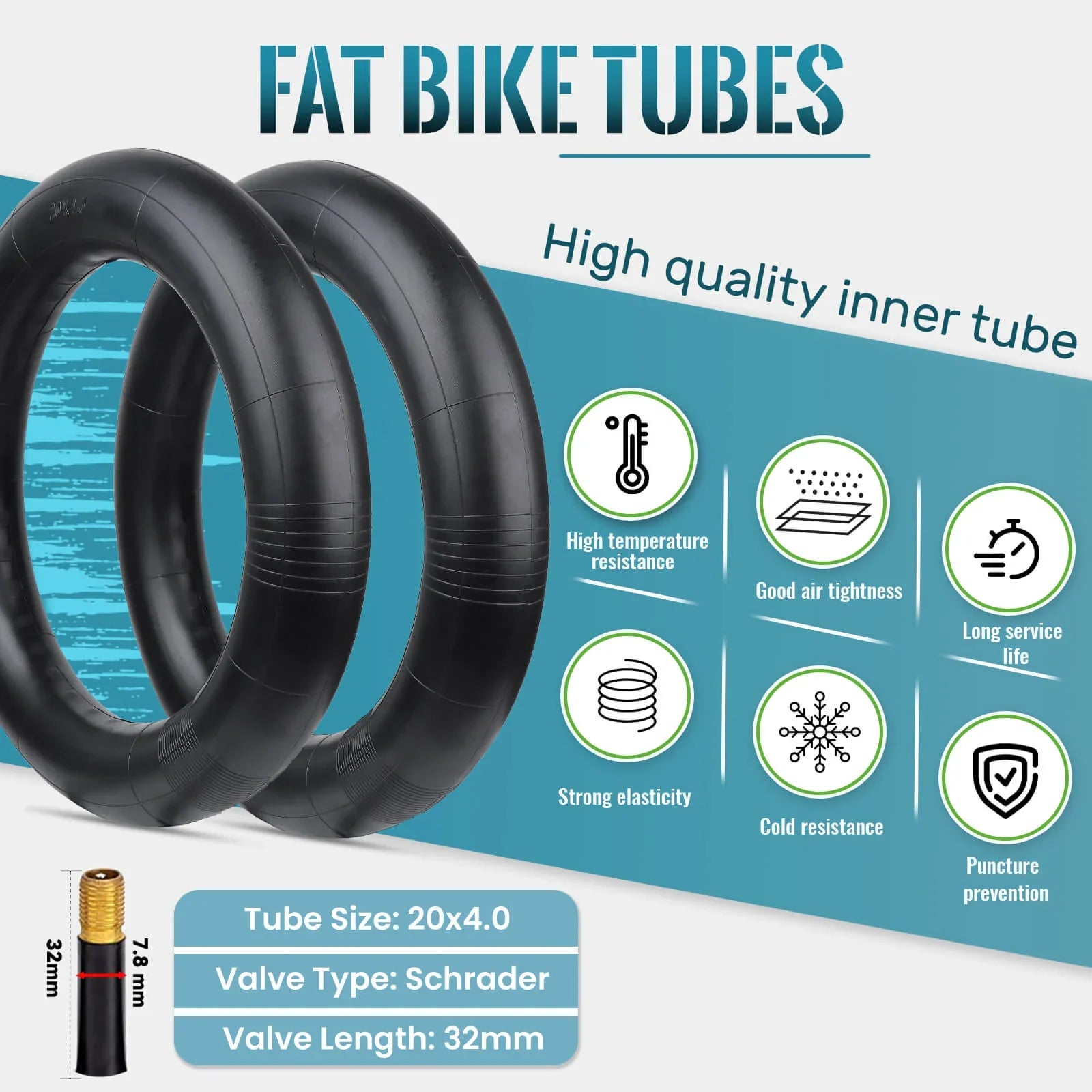 Two Hycline HyperPave electric fat bike tires with matching tubes for 20-inch e-bike and fat bike use, shown in black with tread pattern