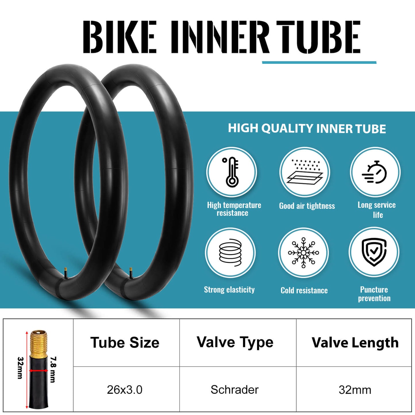 Two Hycline 20-inch and 26-inch bike inner tubes with 3-inch width in a 2-pack, suitable for fat tire bicycles.