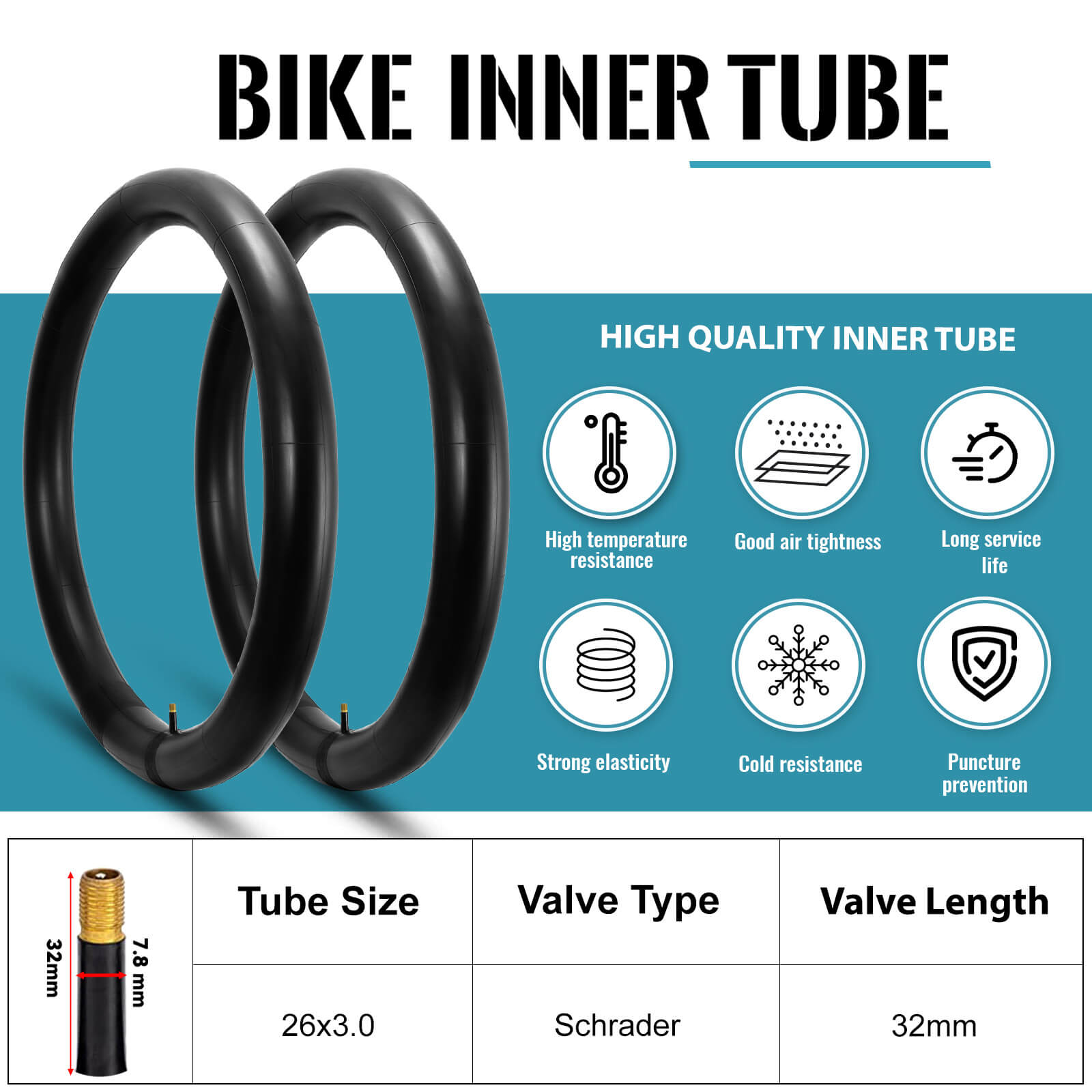 Two Hycline 20-inch and 26-inch bike inner tubes with 3-inch width in a 2-pack, suitable for fat tire bicycles.