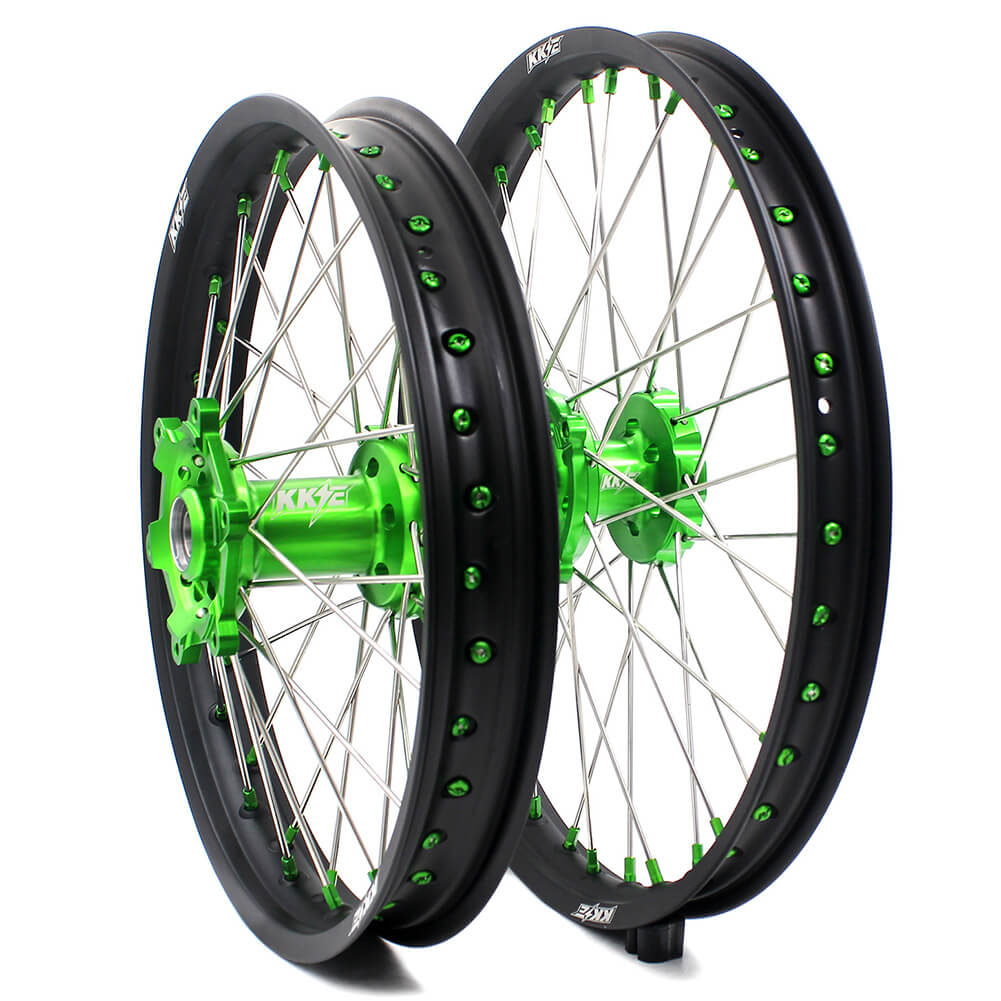 KKE 21 & 19 MX Wheels for Kawasaki KX250F 2019 and 2021 Green Nipple(2020 Excluded) - Howling Moto
