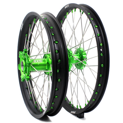 KKE 21 & 19 MX Wheels for Kawasaki KX250F 2019 and 2021 Green Nipple(2020 Excluded) - Howling Moto