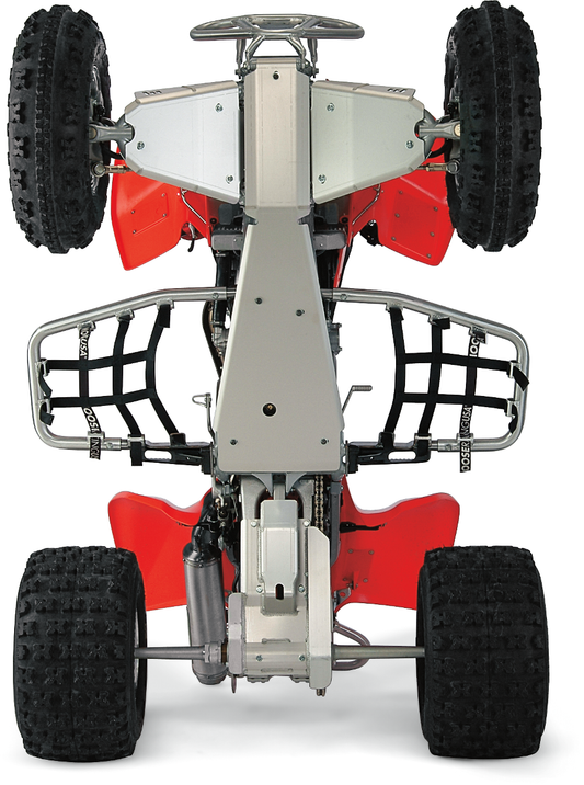 Moose Offroad A-Arm Guards 924A for ATV protection, showing black metal guards fitted on ATV suspension arms.