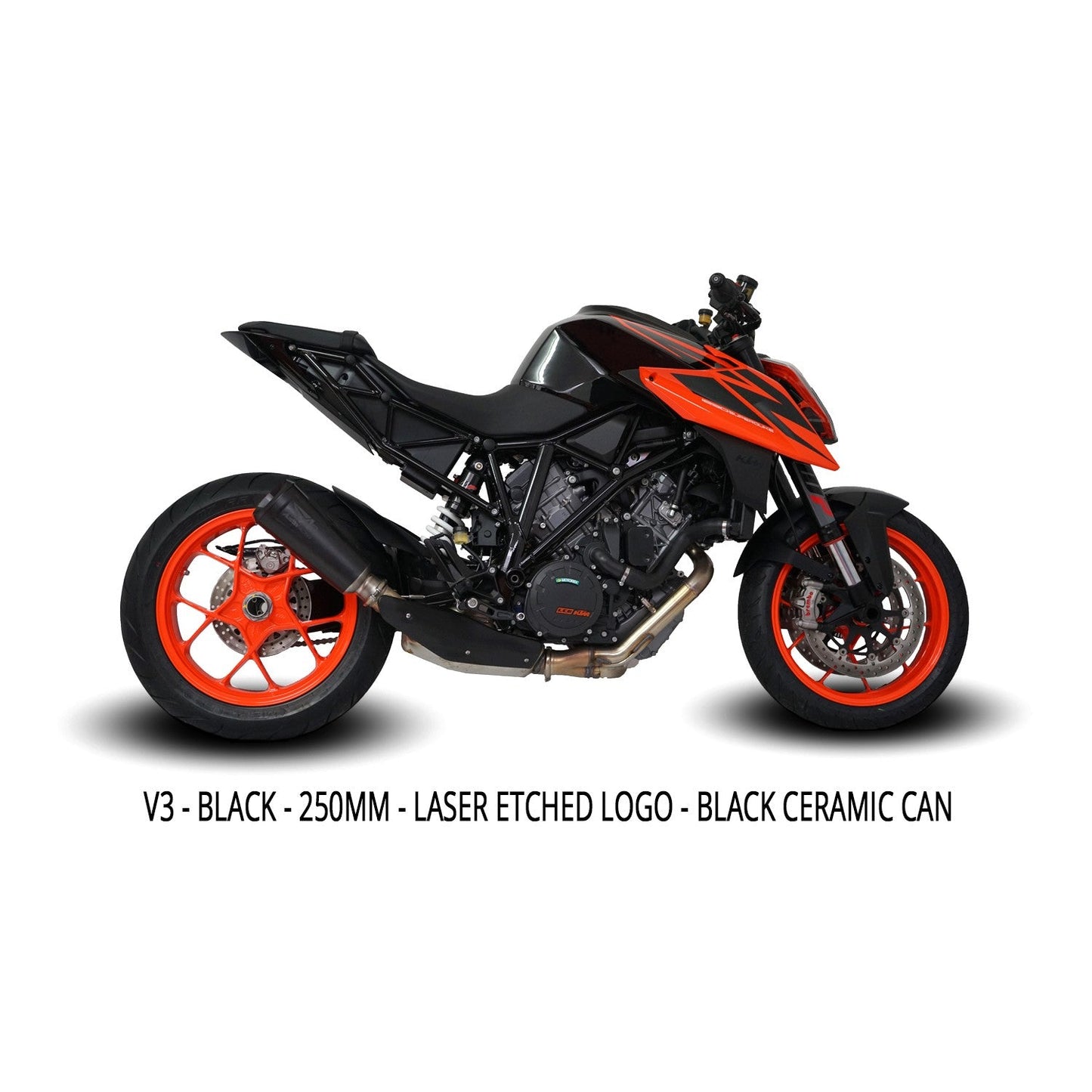 Austin Racing V3 black and orange tip slip-on exhaust for KTM Superduke 1290 R and GT models, in stock and ready for installation.