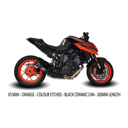 Austin Racing V3 black and orange slip-on exhaust for KTM Superduke 1290 R and GT models, featuring sleek metal finish and branding.