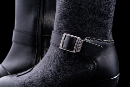 Black ICON Women's Tuscadero™ boots by Bill's Exhausts, US size 5, featuring a sleek design and sturdy sole.
