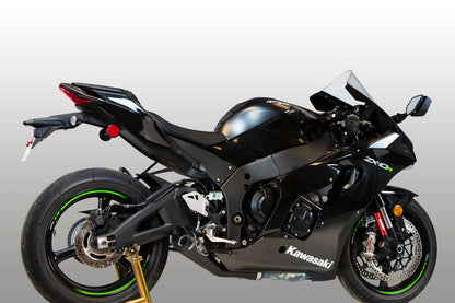 Black Bill's Exhausts M4 GP19 slip-on exhaust for Kawasaki ZX10R 2021-2025, shown at an angle with sleek design and branding.