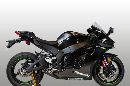 Black slip-on M4 GP19 exhaust for Kawasaki ZX10R 2021-2026 by Bill's Exhausts, shown from side view.
