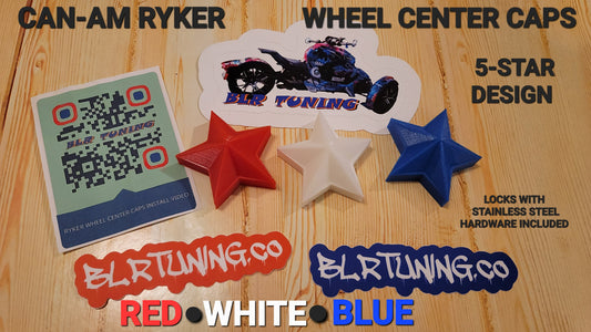 CAN-AM RYKER RED WHITE AND BLUE FIVE STAR WHEEL CENTER CAPS - Howling Moto
