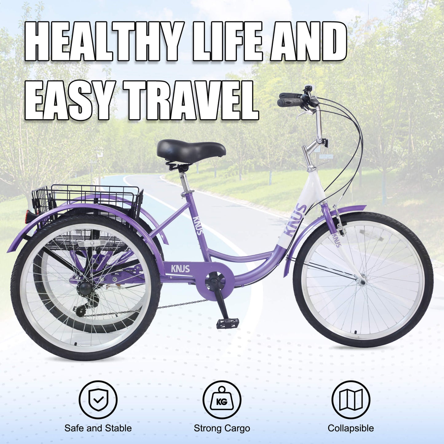 Hycline Knus Virbus 24-inch single-speed adult tricycle with a sturdy frame and comfortable seating, ideal for casual riding.