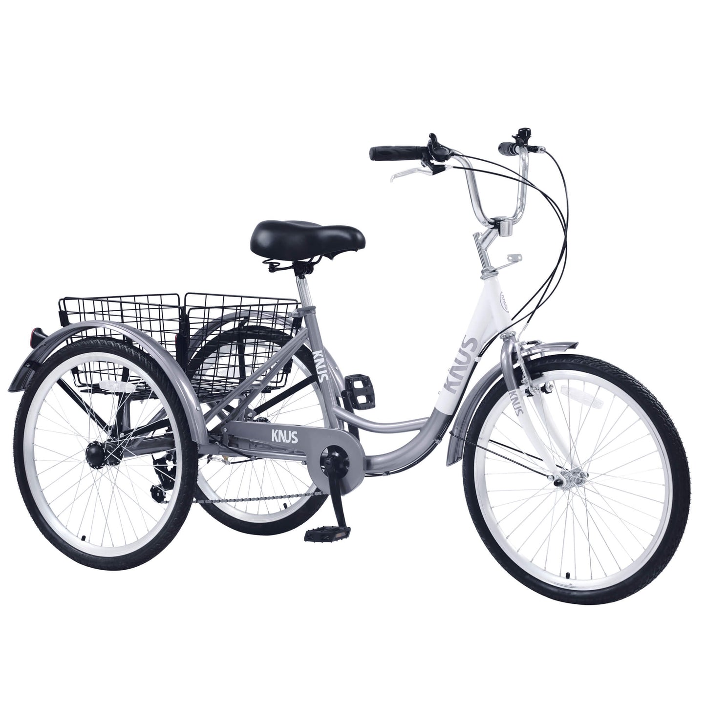 Hycline Knus Virbus 24-inch single-speed adult tricycle with a sturdy frame and three wheels, ideal for comfortable riding.