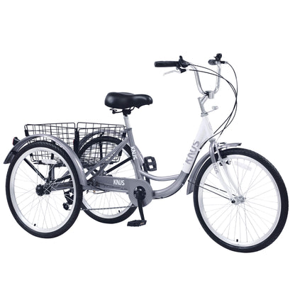 Hycline Knus Virbus 24-inch single-speed adult tricycle with a sturdy frame and three wheels, ideal for comfortable riding.