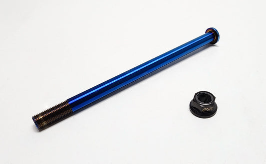 Warp9Racing Talaria Sting rear axle with nut, durable metal bike part for electric scooter maintenance and performance.