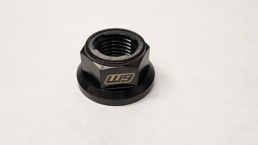 Warp 9 Titanium rear axle replacement nut for Talaria electric bike, featuring lightweight, durable design by Warp9Racing.