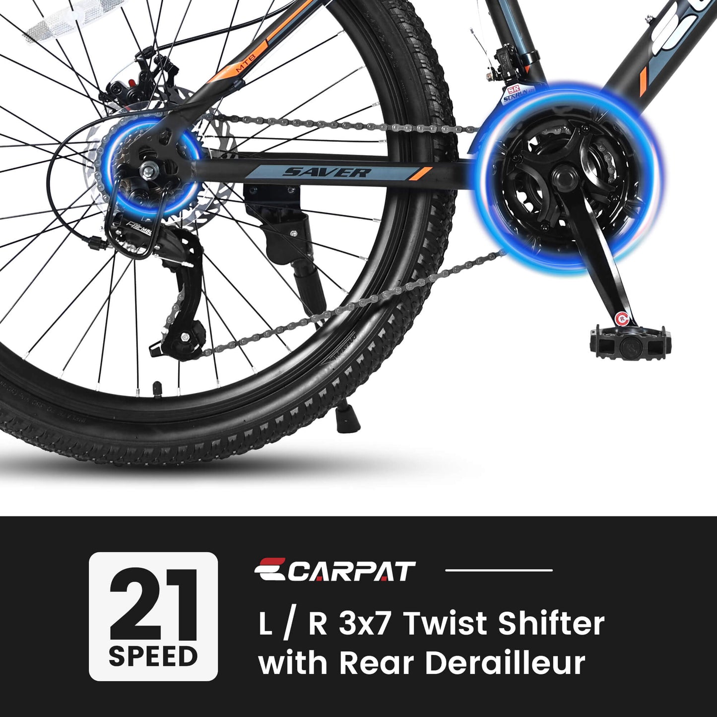 Hycline Ecarpat XR1 24-inch bicycle with black frame and silver accents, front and rear suspension, and knobby tires.