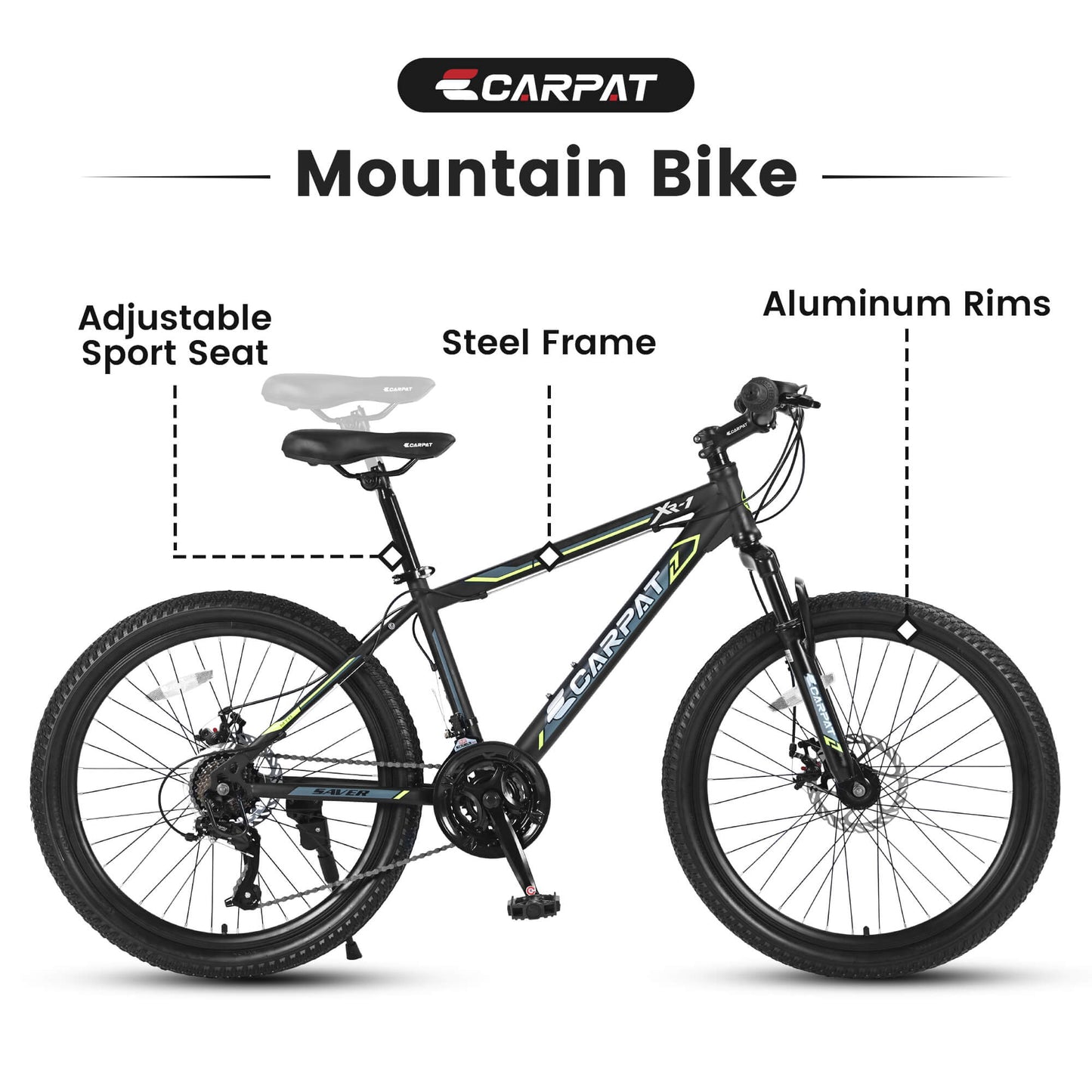 Hycline Ecarpat XR1 24-inch bicycle with a black frame and mountain bike tires, suitable for outdoor riding and off-road adventures.