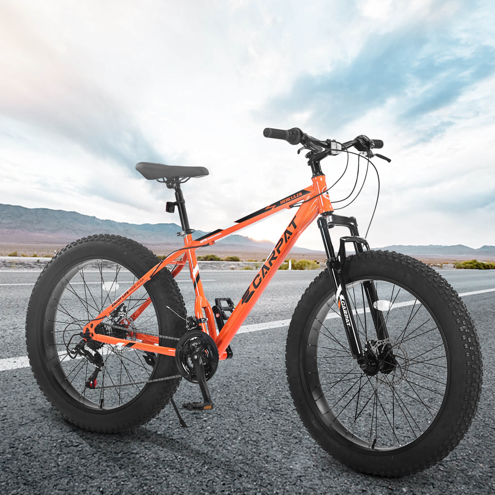 Hycline Hercules 26-inch by 4-inch bicycle tire showing tread pattern and sidewall detail.