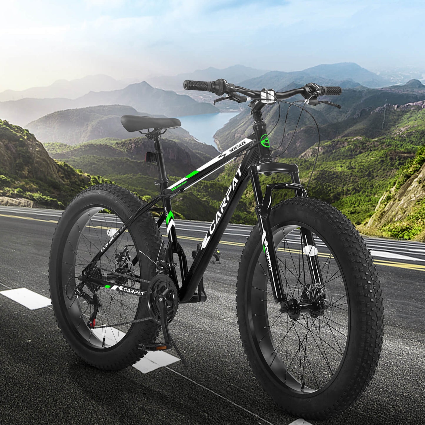 Hycline Hercules 26-inch by 4-inch bicycle tire with a rugged tread pattern, suitable for mountain or hybrid bikes.