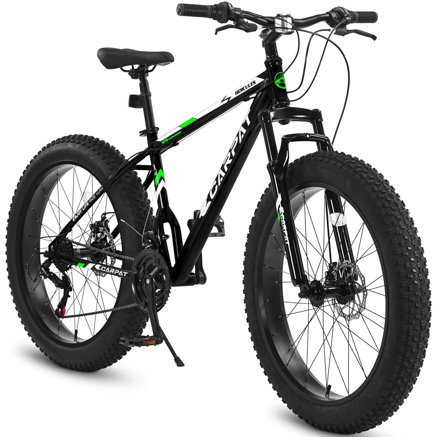 Hycline Hercules bicycle tire, 26-inch by 4-inch, durable rubber tire with tread pattern designed for off-road cycling.