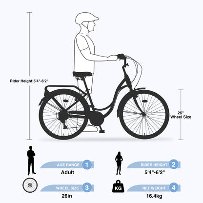 Hycline Zukka Cuckoo 26-inch beach cruiser bicycle with a sturdy frame and comfortable seating, perfect for casual riding.