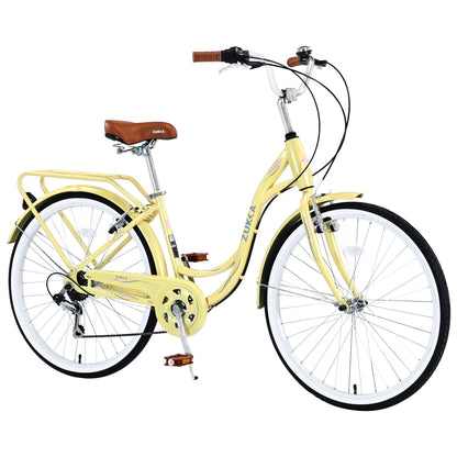 Hycline Zukka Cuckoo 26-inch beach cruiser bicycle with a sturdy frame, comfortable saddle, and wide tires for relaxed riding.