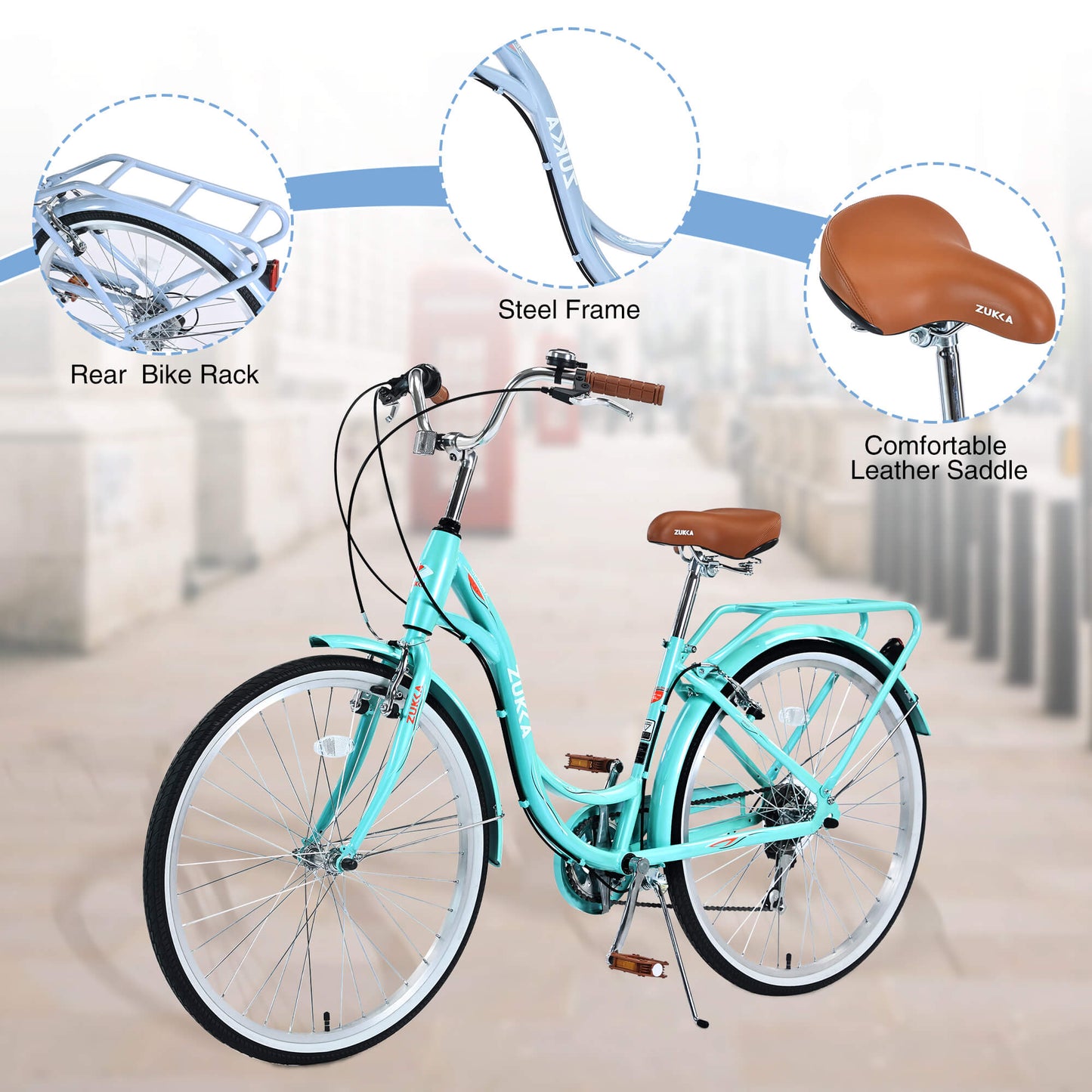 Hycline Zukka Cuckoo 26-inch beach cruiser bicycle with a classic design and comfortable saddle for casual riding.
