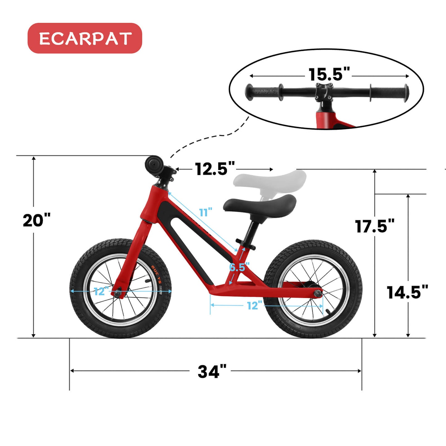 Hycline ChopShip 12-inch baby balancing bike with black frame and training wheels, designed for young children learning to ride.