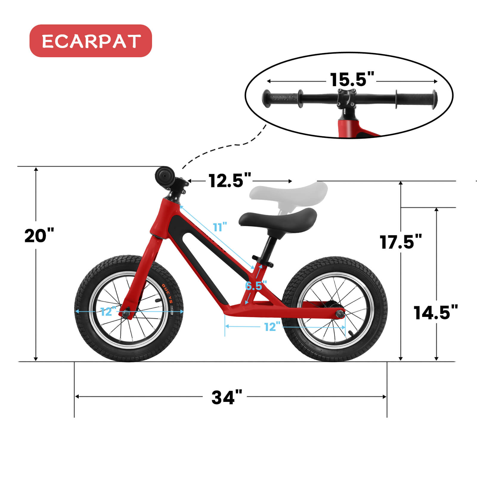 Hycline ChopShip 12-inch baby balancing bike with black frame and training wheels, designed for young children learning to ride.