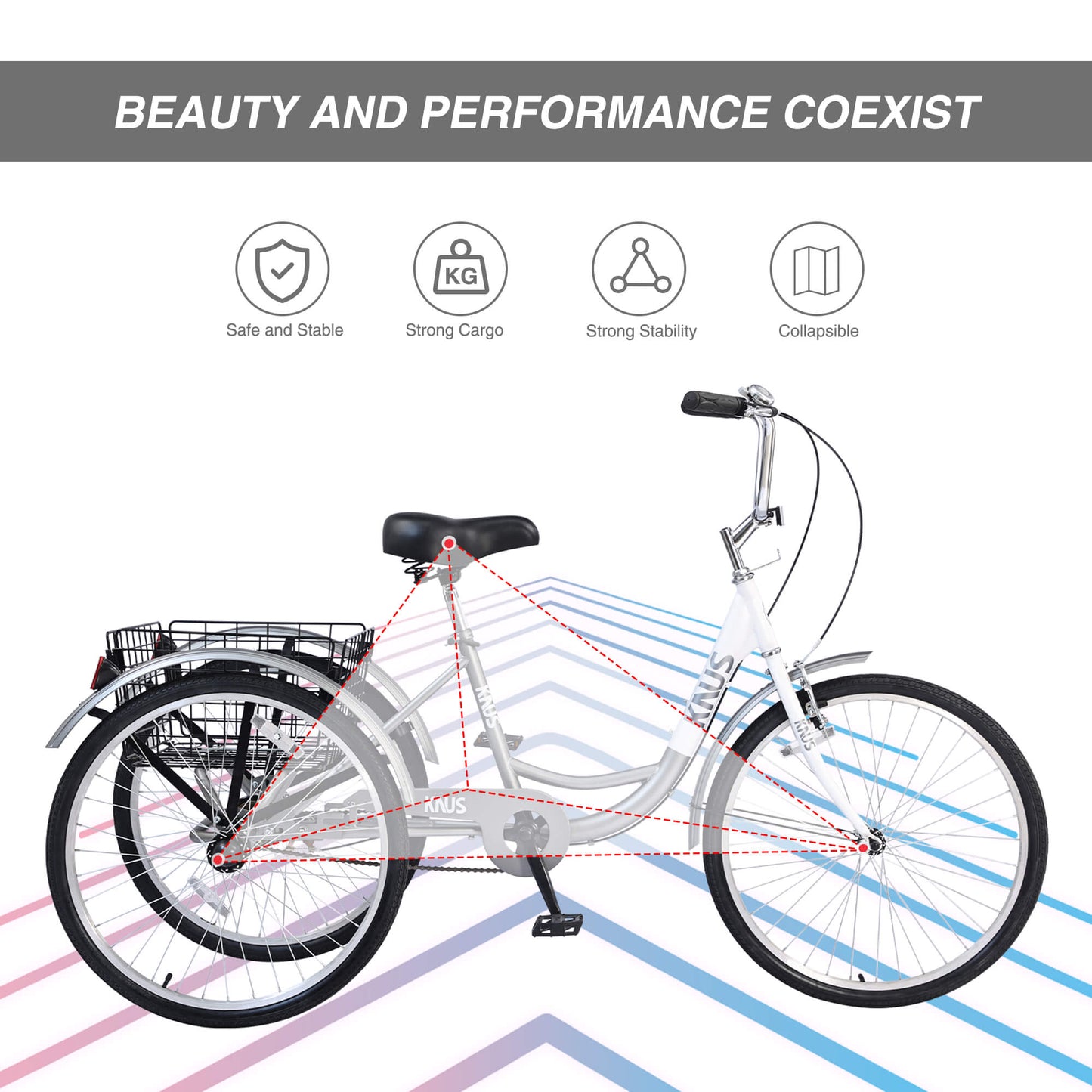 Hycline Knus Virbus 24-inch single-speed adult tricycle with a sturdy frame, comfortable seat, and three wheels for stability.