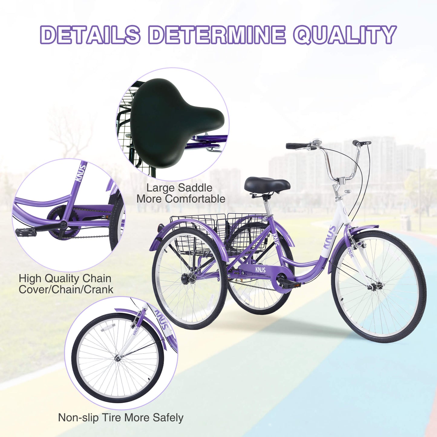 Hycline Knus Virbus 24-inch single-speed adult tricycle with a sturdy frame and comfortable seat, ready for riding.