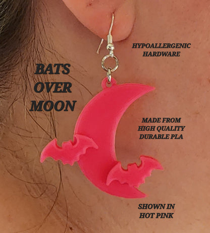 BATS OVER MOON EARRINGS - Howling Moto