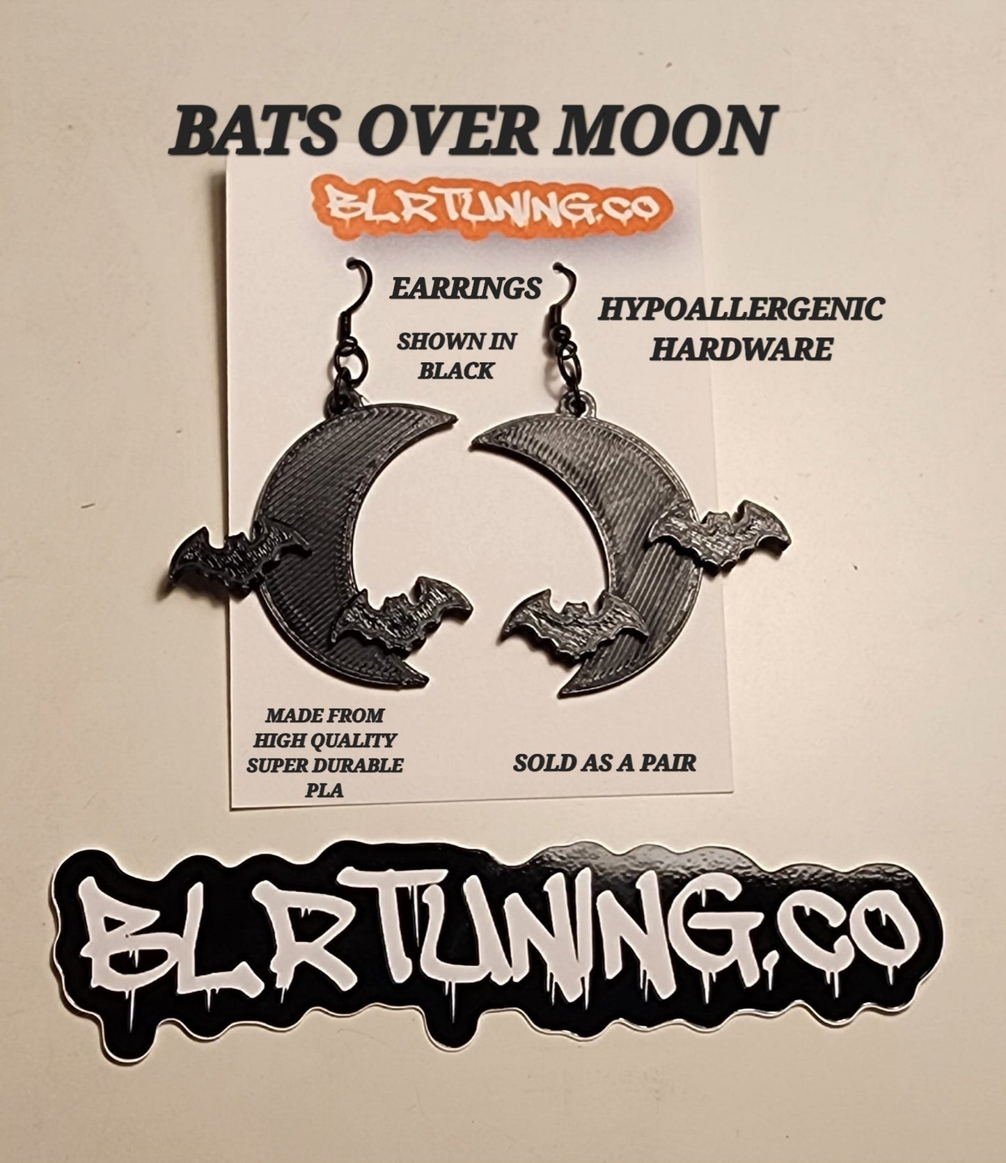BATS OVER MOON EARRINGS - Howling Moto