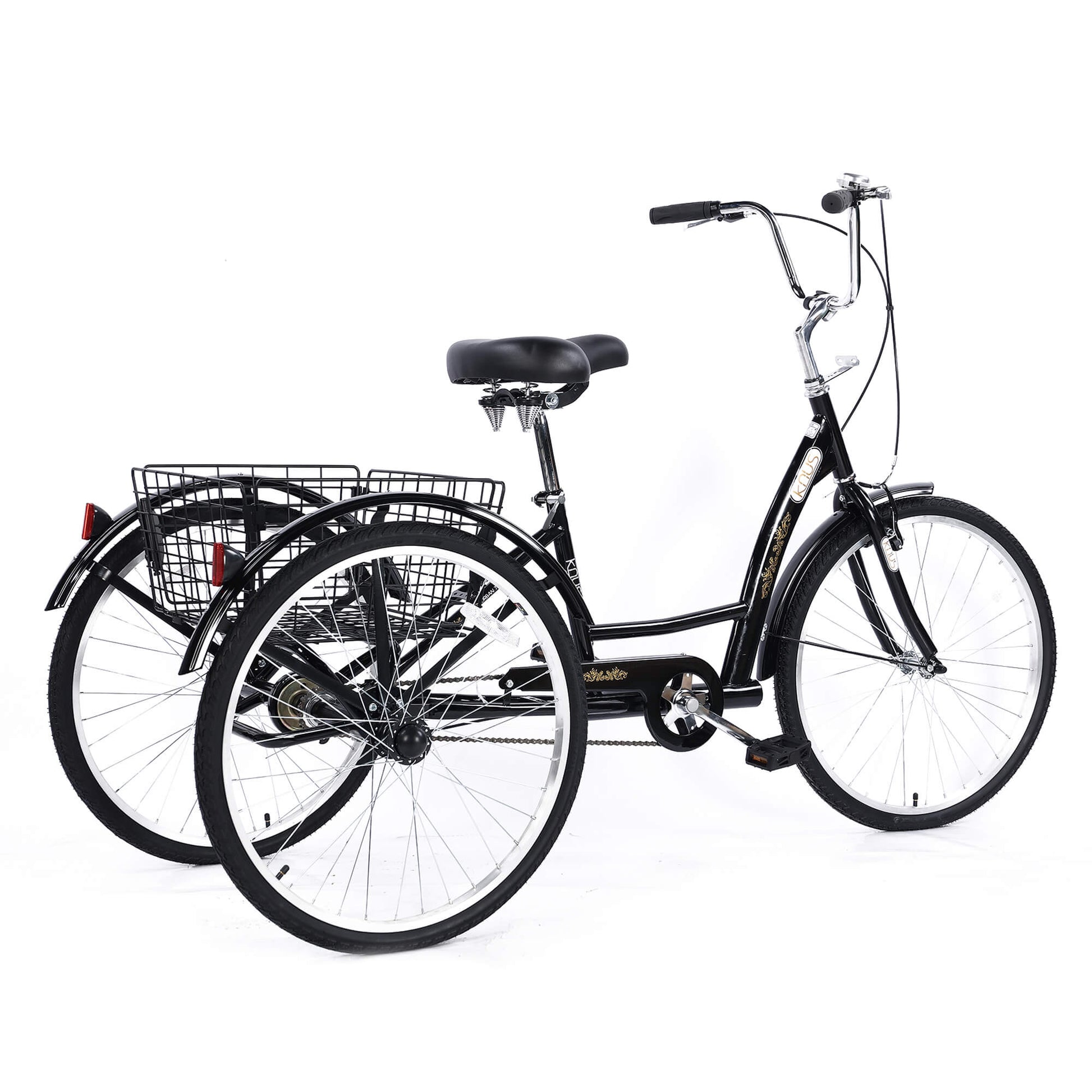 Hycline Knus KT03 26-inch adult tricycle with a sturdy frame and three wheels, ideal for comfortable city riding and errands.