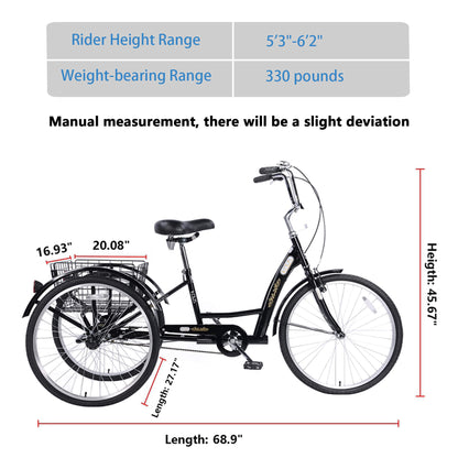 Hycline Knus KT03 26-inch adult tricycle with a sturdy frame and comfortable seat, perfect for casual riding and outdoor adventures.