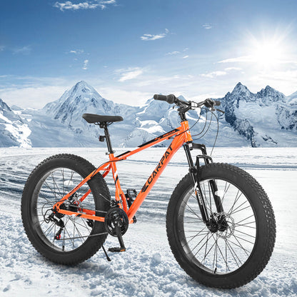 Hycline Hercules 26-inch bicycle tire, 4-inch width, mounted on the wheel, with detailed tread pattern visible.