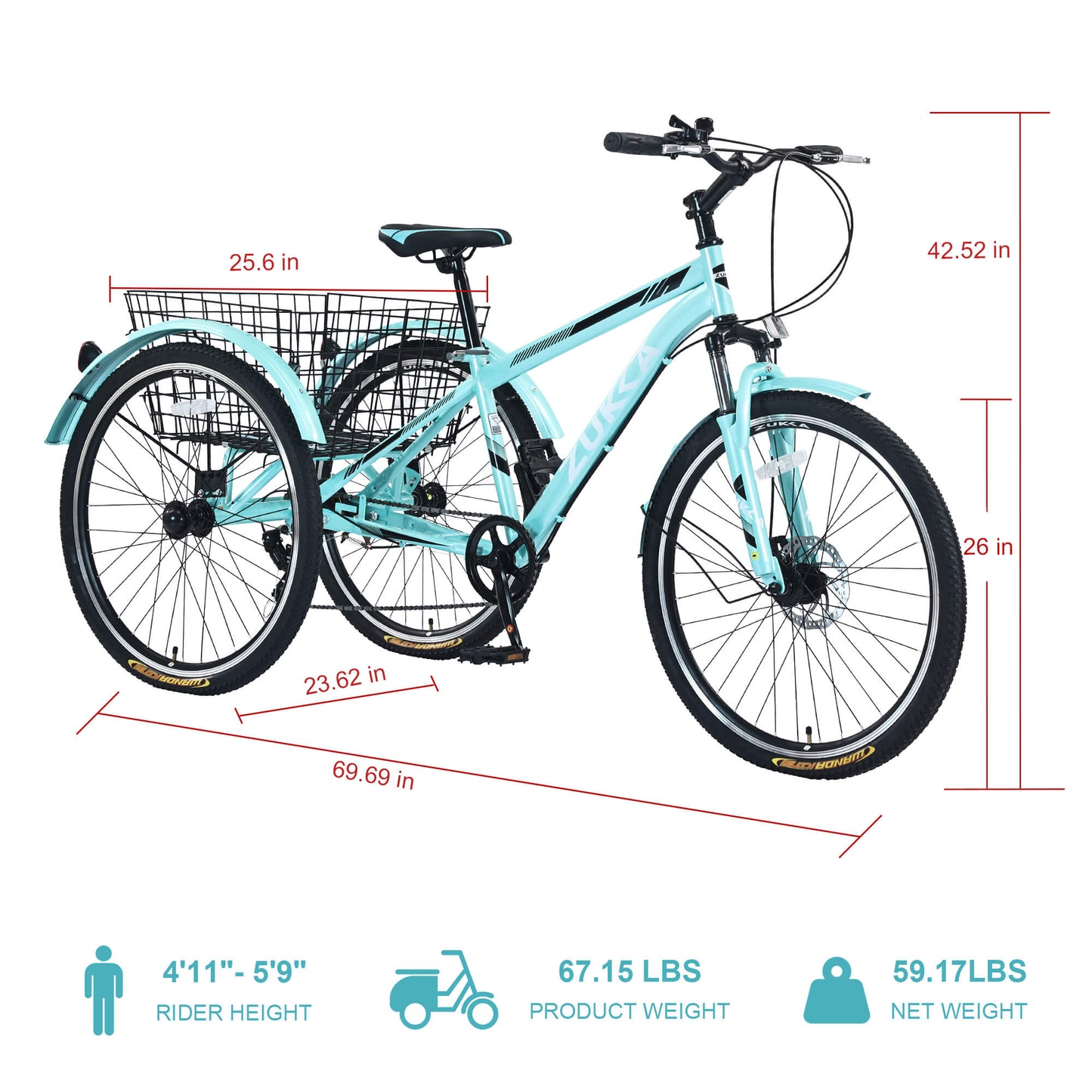 Zukka Wanda 26“ 7-Speed Mountain Adult Tricycle - Howling Moto