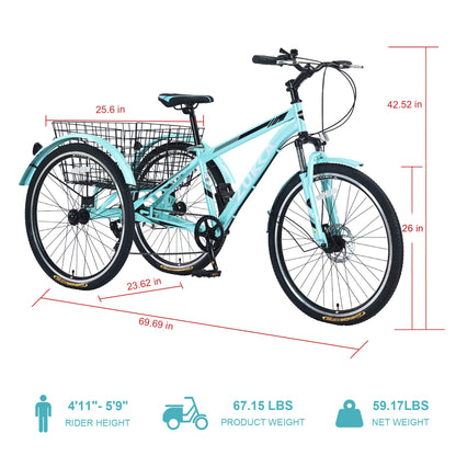 Zukka Wanda 26“ 7-Speed Mountain Adult Tricycle - Howling Moto