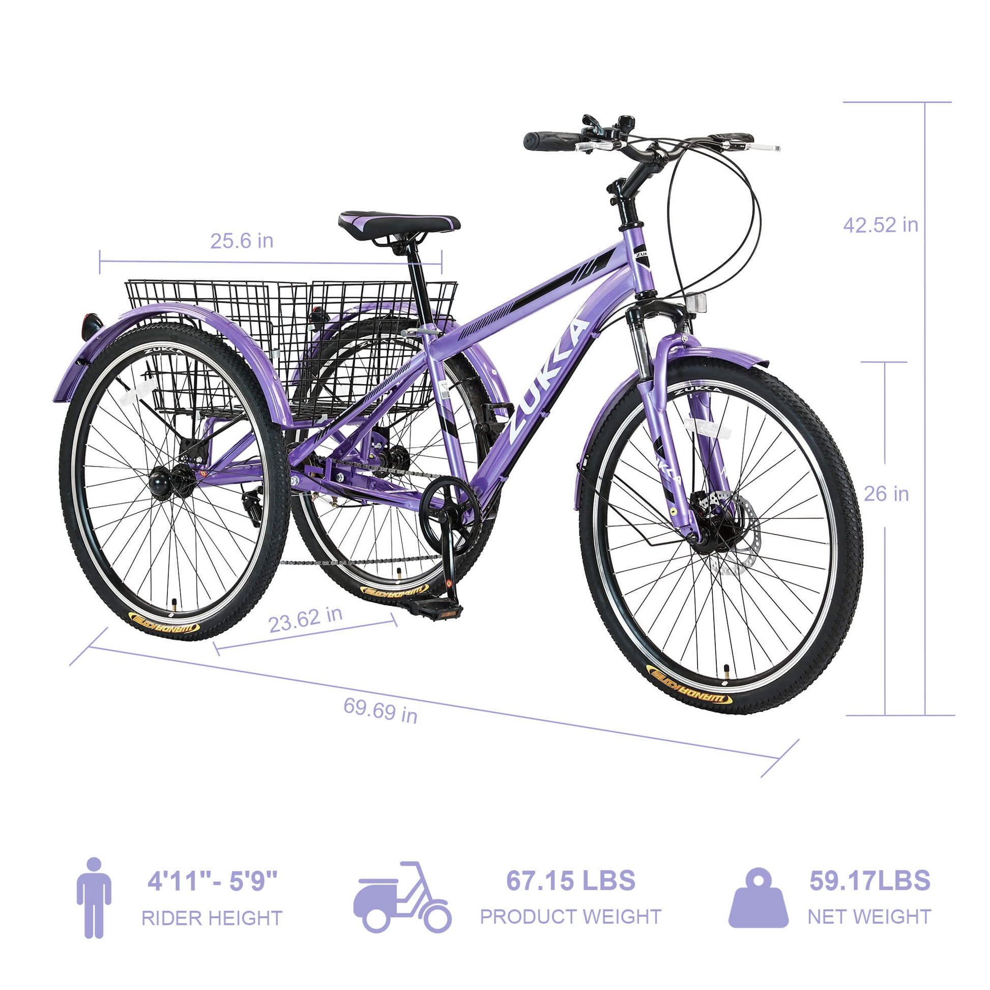 Zukka Wanda 26“ 7-Speed Mountain Adult Tricycle - Howling Moto
