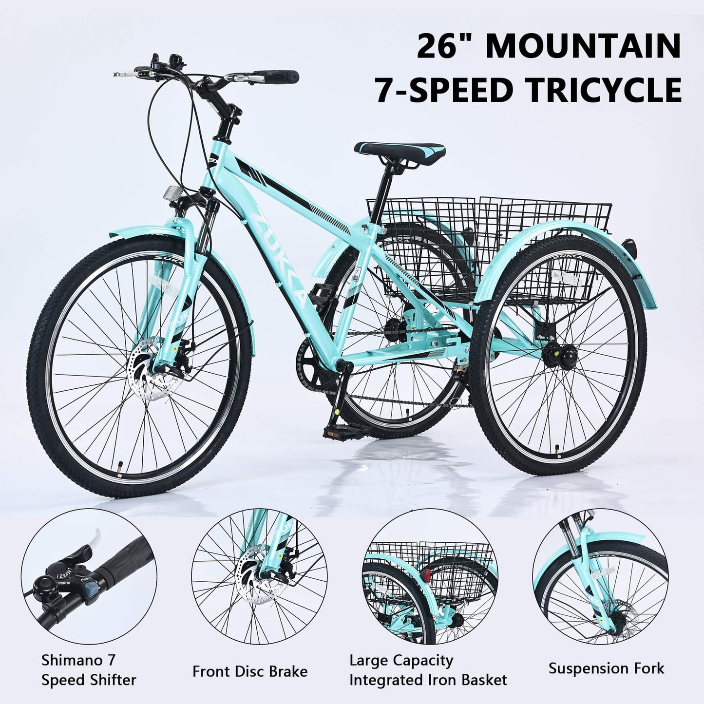 Zukka Wanda 26“ 7-Speed Mountain Adult Tricycle - Howling Moto