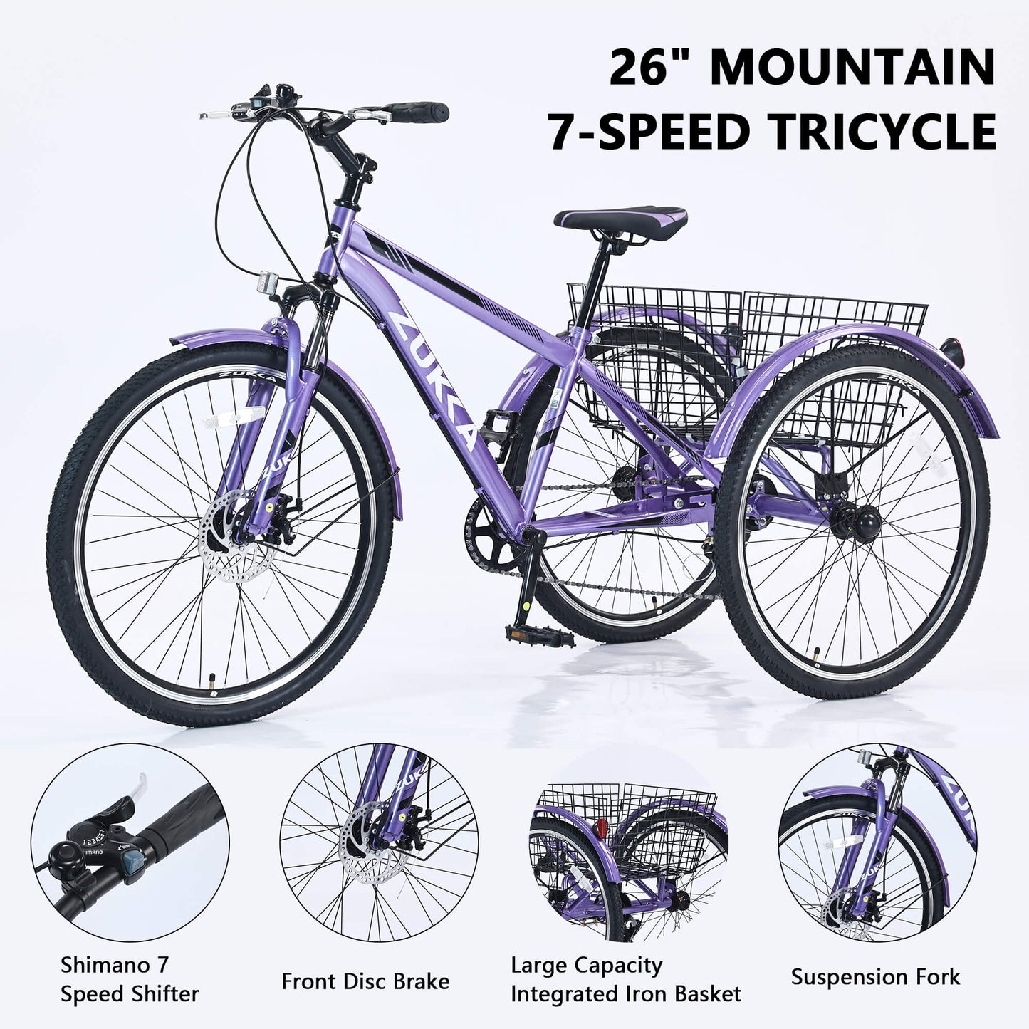 Zukka Wanda 26“ 7-Speed Mountain Adult Tricycle - Howling Moto