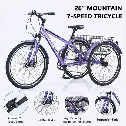 Zukka Wanda 26“ 7-Speed Mountain Adult Tricycle - Howling Moto